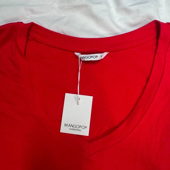 NWT MANGOPop Red Long Sleeve V-Neck Bodysuit Size S - Picture 5 of 5